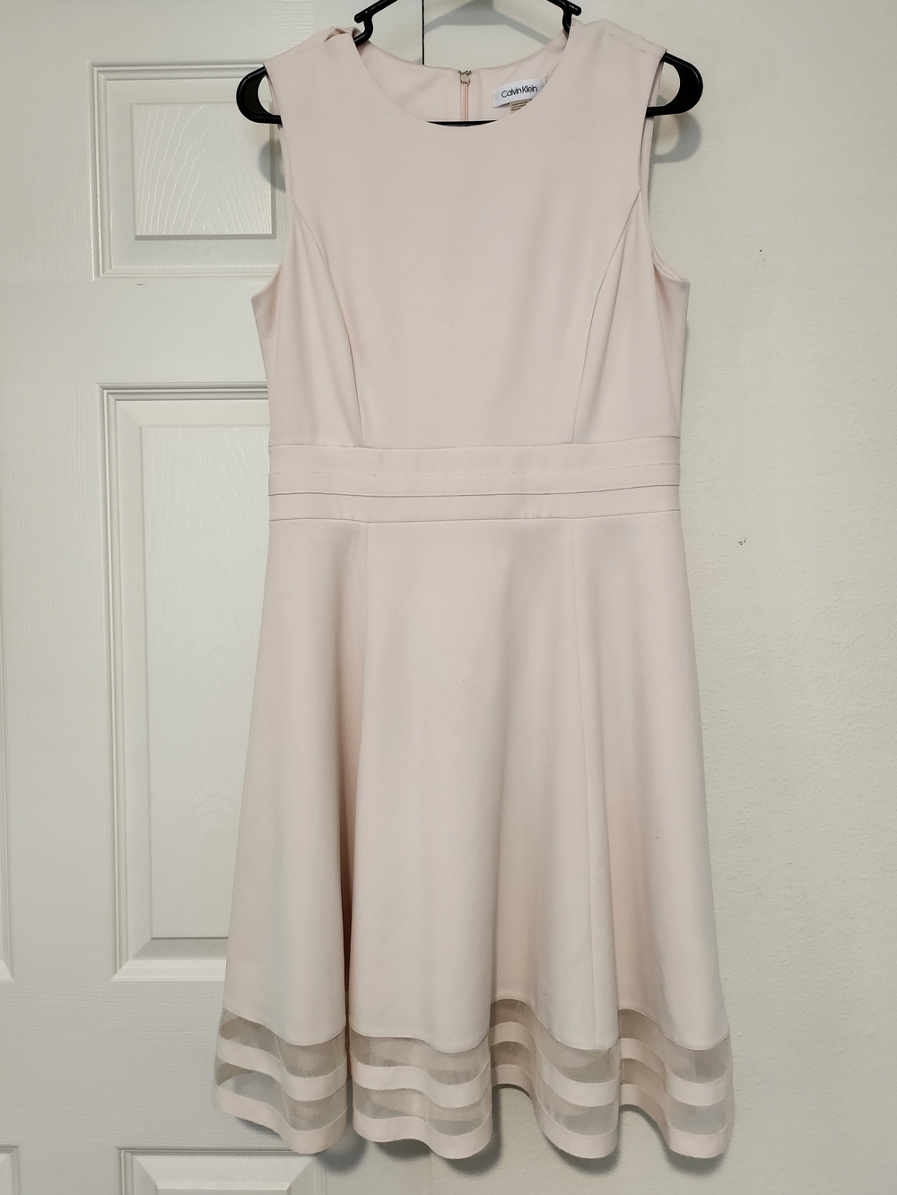 Calvin Klein Blush Pink Illusion Mesh Hem Fit & Flare Dress